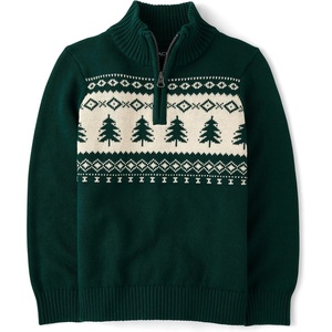 The Children’s Place,Boys,Long Sleeve Quarter Zip Pullover Sweater,Green Fairisle,Medium