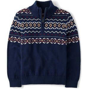 The Children’s Place,Boys,Long Sleeve Quarter Zip Pullover Sweater,Tidal Fairisle,Small