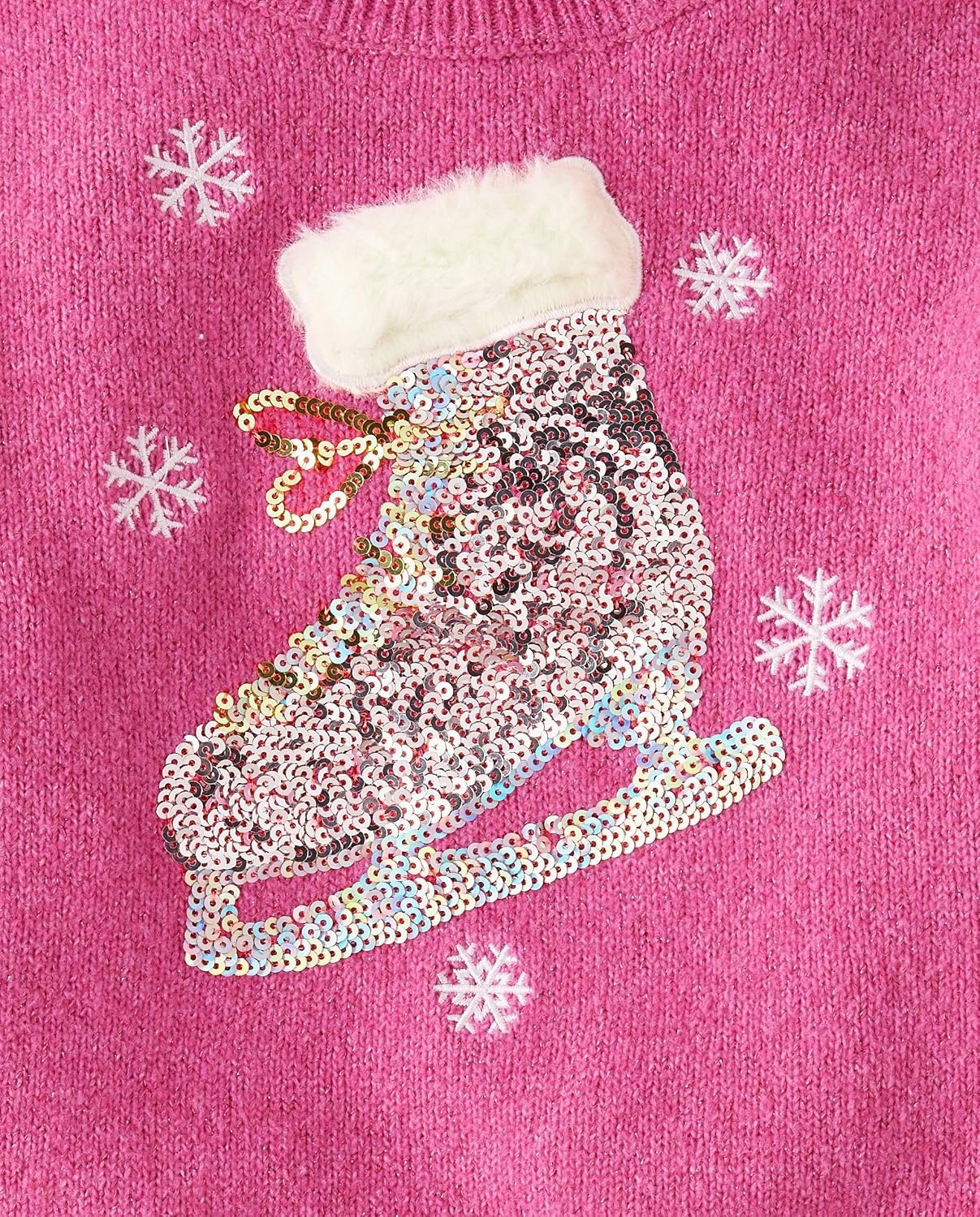 image:imageThe Childrens Place Girls Long Sleeve Crew Neck Pullover Sequin SweaterPink Ice Skate