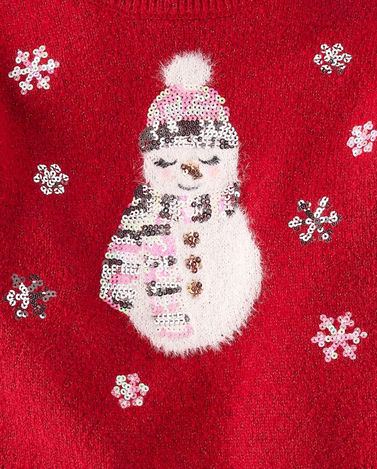 image:imageThe Childrens Place Girls Long Sleeve Crew Neck Pullover Sequin SweaterRed Snowman