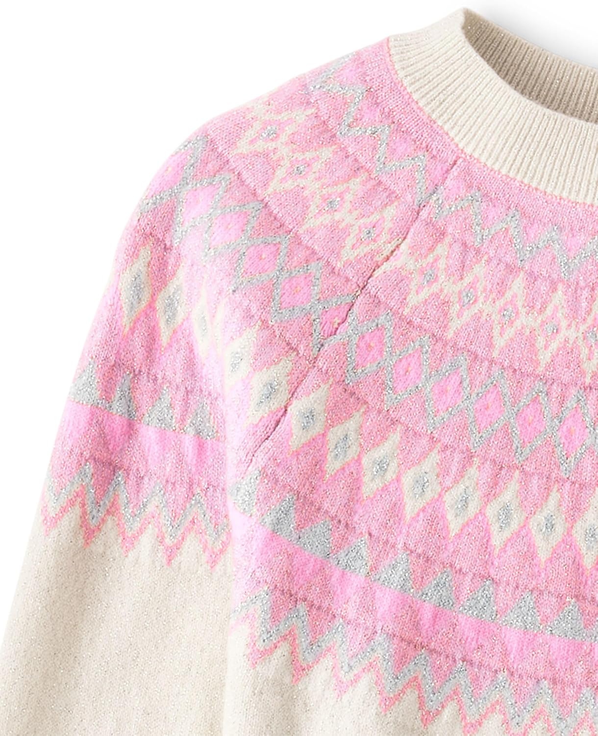 image:imageThe Childrens Place Girls Long Sleeve Crew Neck Pullover SweaterPink Fairisle
