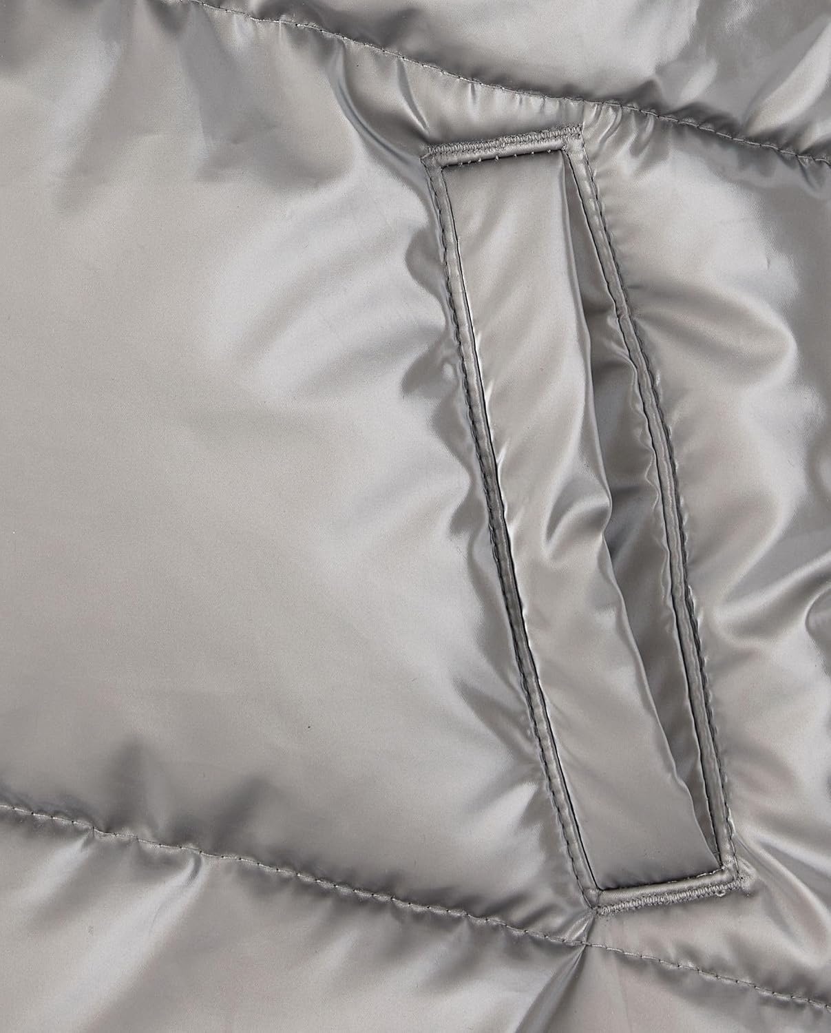 image:imageThe Childrens Place Girls Water and Wind Resistant Hooded Zip Front Puffer Jacket Microfleece LinedMetallic Silver