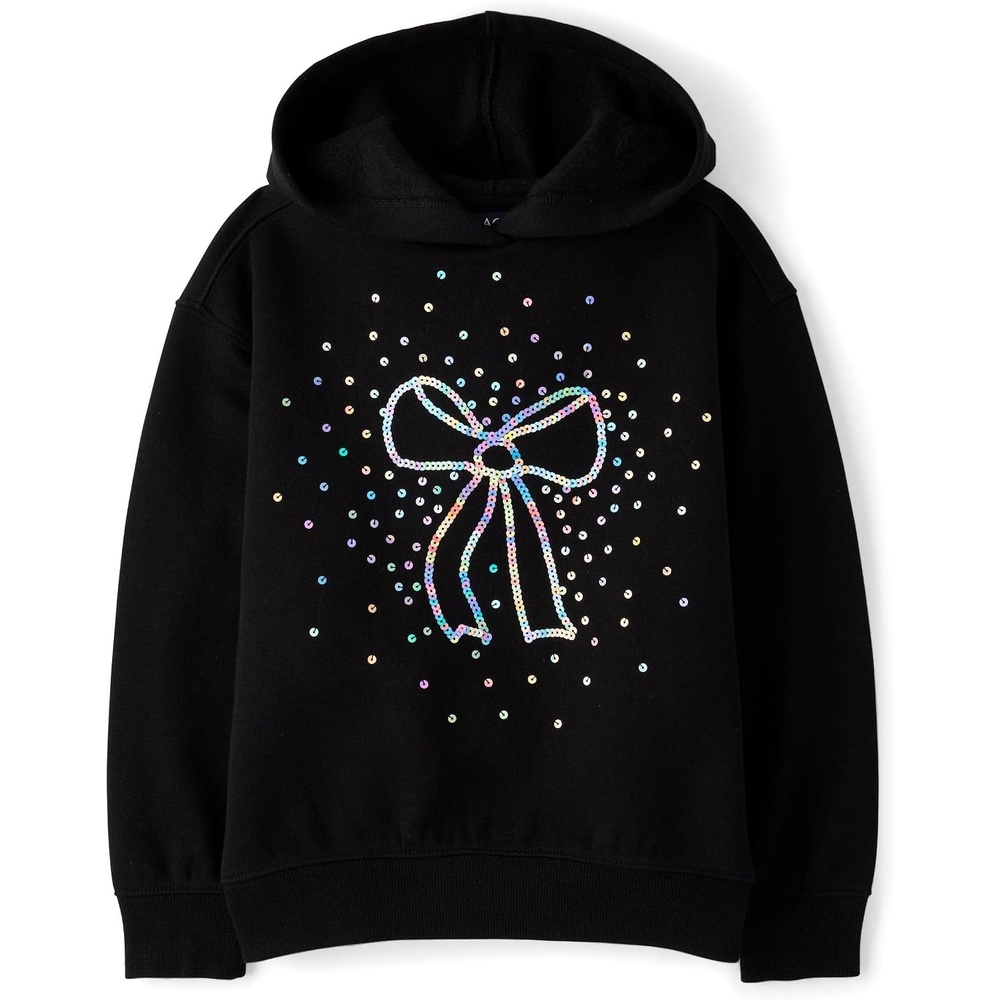 image:imageThe Childrens Place Girls Active Long Sleeve Hooded SweatshirtBlack Bow