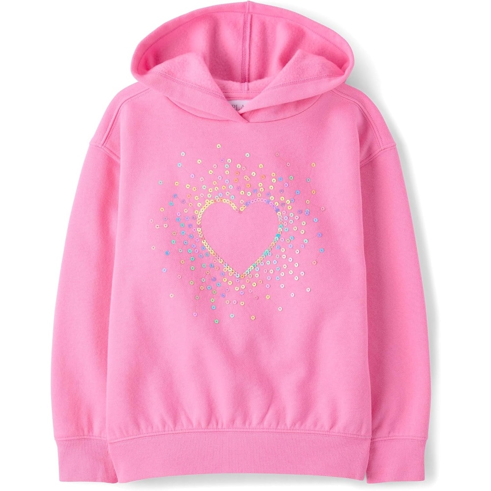 image:imageThe Childrens Place Girls Active Long Sleeve Hooded SweatshirtPink Heart