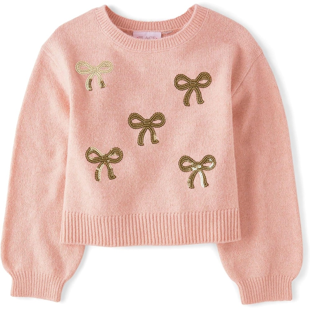 image:imageThe Childrens Place Girls Long Sleeve Crew Neck Pullover Sequin SweaterRose Dust