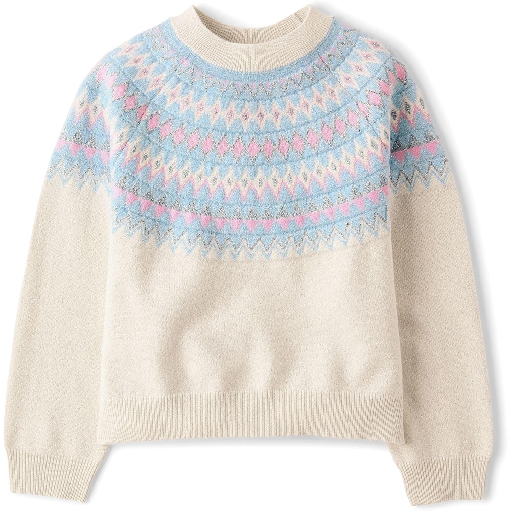 image:imageThe Childrens Place Girls Long Sleeve Crew Neck Pullover SweaterBlue Fairisle