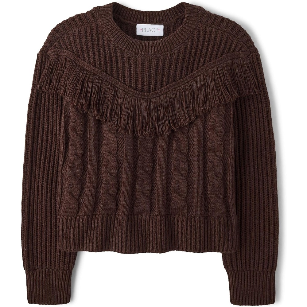 image:imageThe Childrens Place Girls Long Sleeve Crew Neck Pullover SweaterFudge