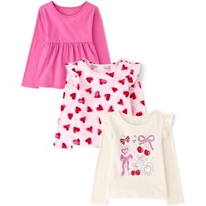 The Children’s Place Baby Girls’ and Toddler Assorted Long Sleeve Knit Shirt(Hearts and Bows)