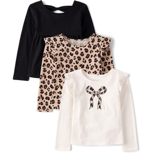 The Children’s Place Baby Girls’ and Toddler Assorted Long Sleeve Knit Shirt(Leopard Bow/Leopard/Black)
