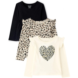 The Children’s Place Baby Girls’ and Toddler Assorted Long Sleeve Knit Shirt(Leopard Heart)