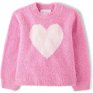 The Children’s Place Baby Girls’ and Toddler Long Sleeve Crew Neck Pullover Sweater(Pink Heart)