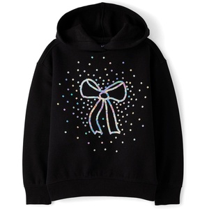 The Children’s Place Girls’ Active Long Sleeve Hooded Sweatshirt(Black Bow)