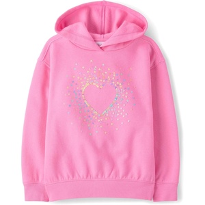 The Children’s Place Girls’ Active Long Sleeve Hooded Sweatshirt(Pink Heart)