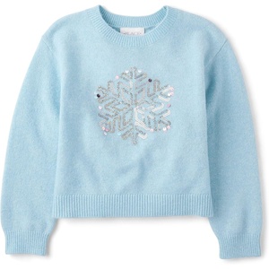 The Children’s Place Girls’ Long Sleeve Crew Neck Pullover Sequin Sweater(Ice Snowflake)