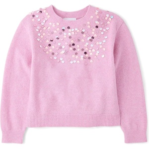 The Children’s Place Girls’ Long Sleeve Crew Neck Pullover Sequin Sweater(Lace Pink)