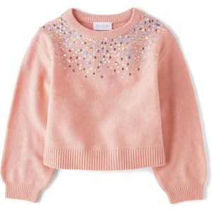 The Children’s Place Girls’ Long Sleeve Crew Neck Pullover Sequin Sweater(Rose Dust Sequin)