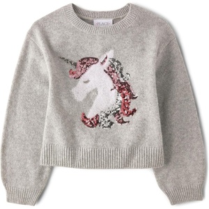 The Children’s Place Girls’ Long Sleeve Crew Neck Pullover Sequin Sweater(Unicorn)