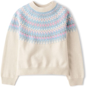 The Children’s Place Girls’ Long Sleeve Crew Neck Pullover Sweater(Blue Fairisle)