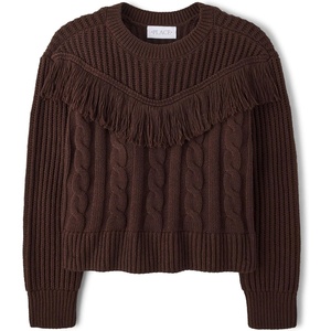 The Children’s Place Girls’ Long Sleeve Crew Neck Pullover Sweater(Fudge)