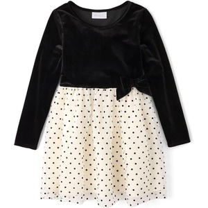 The Children’s Place Girls’ Tutu Dress, Long Sleeve(Black Polka Dots)
