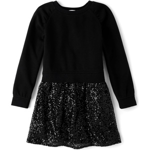 The Children’s Place Girls’ Tutu Dress, Long Sleeve(Black Sweatshirt)
