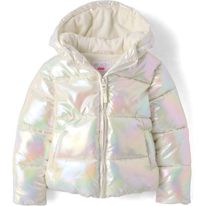 The Children’s Place Girls’ Water and Wind Resistant Hooded Zip Front Puffer Jacket, Microfleece Lined(Iridescent)