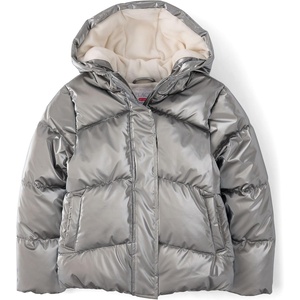 The Children’s Place Girls’ Water and Wind Resistant Hooded Zip Front Puffer Jacket, Microfleece Lined(Metallic Silver)