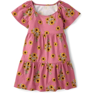 The Children’s Place Women’s Short Sleeve Holiday Dress(Vintage Rose Sunflower)