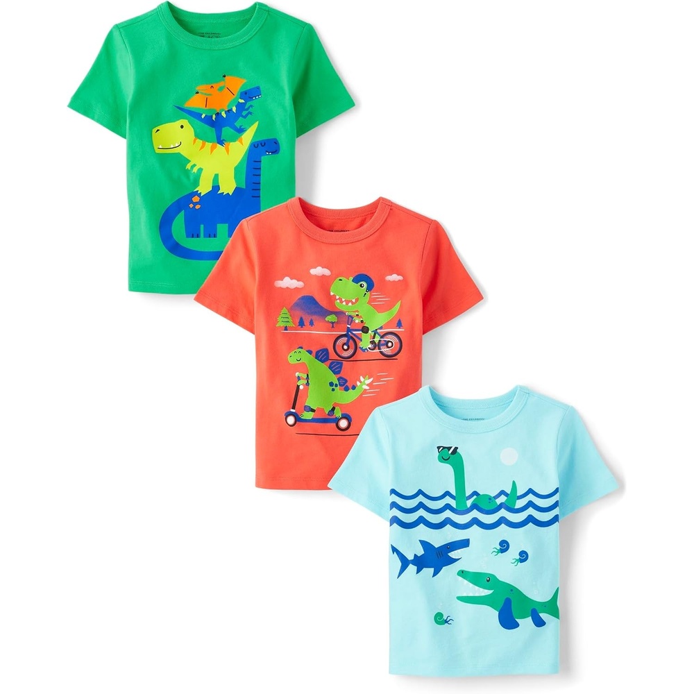 image:imageThe Childrens Place Baby Boys and Toddler DinoAnimalsSharks Short Sleeve Graphic TShirts3 PackDino BikeDinoSea Creature
