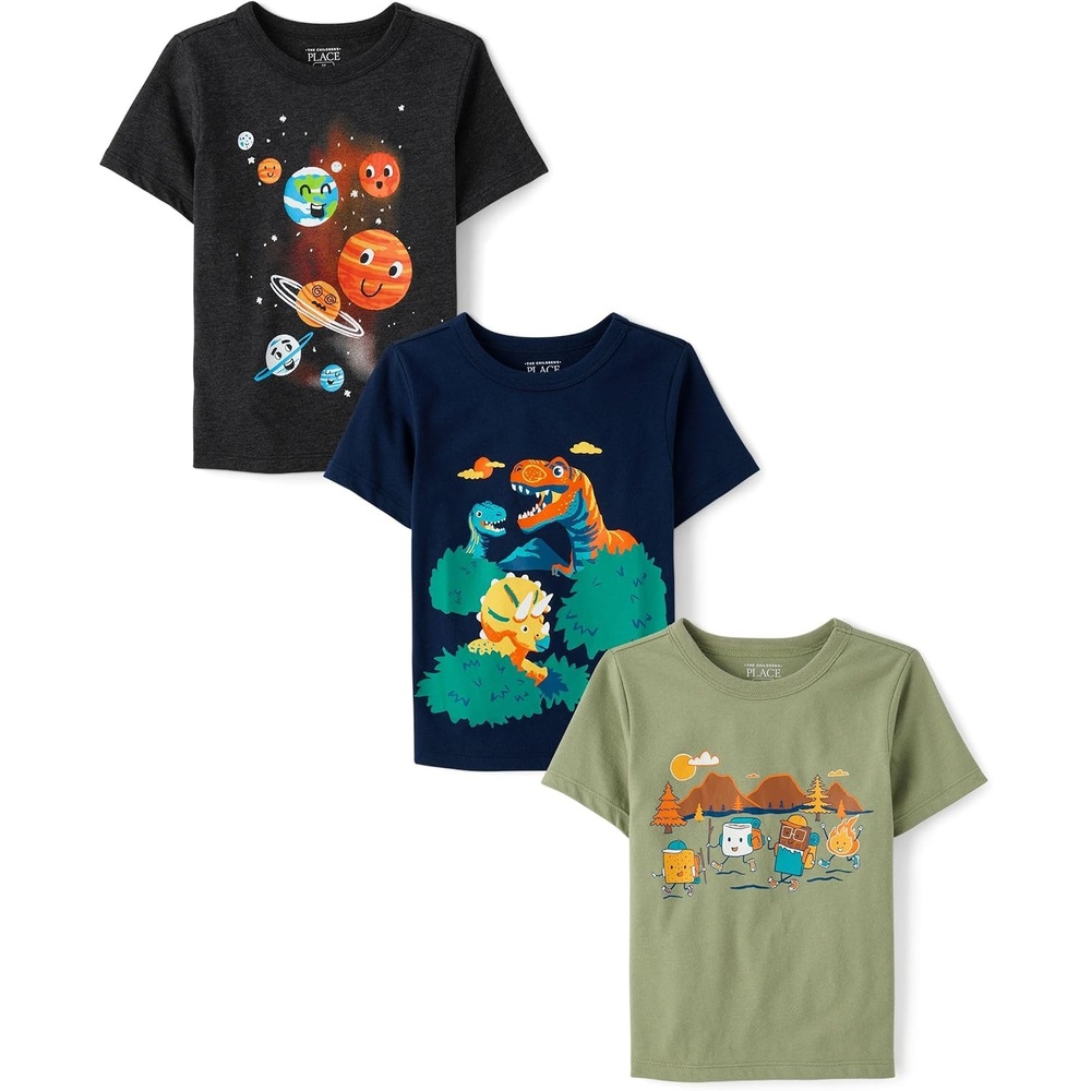 image:imageThe Childrens Place Baby Boys and Toddler DinoAnimalsSharks Short Sleeve Graphic TShirts3 PackPlanetsDinosSmores