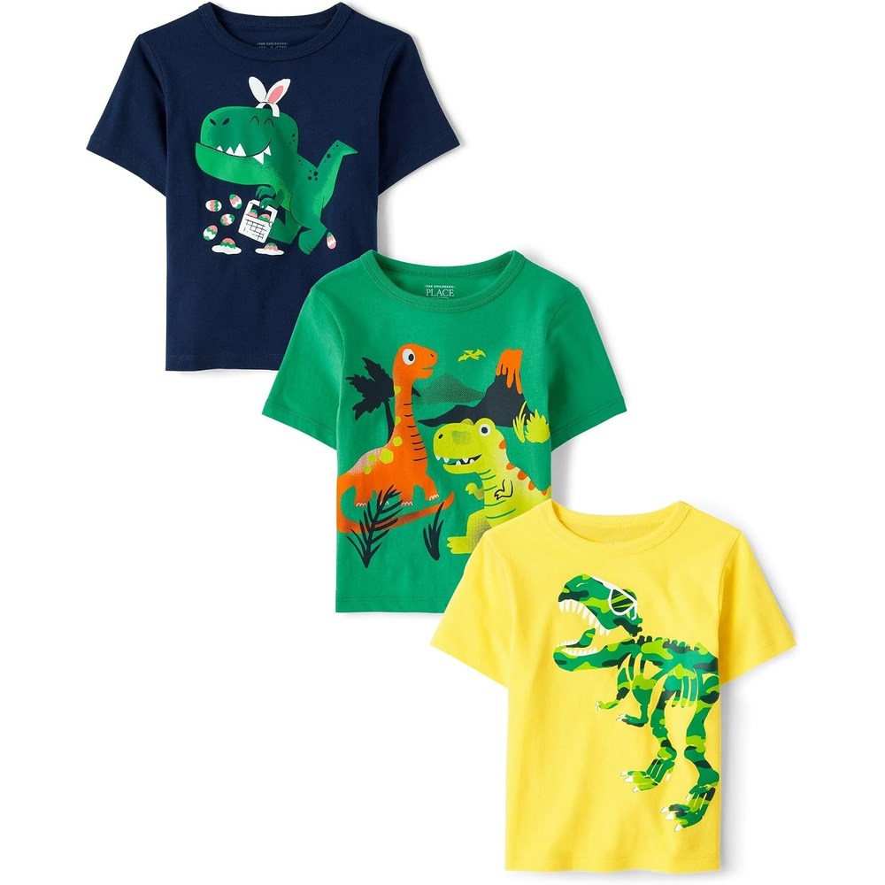 image:imageThe Childrens Place Baby Boys and Toddler DinoAnimalsSharks Short Sleeve Graphic TShirts3 PackVolcanoBunny DinoCamo Dinos