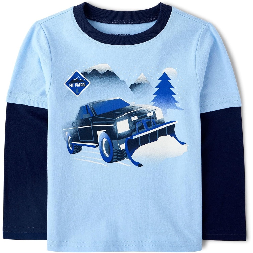 image:imageThe Childrens Place Baby Boys and Toddler Layered Long Sleeve TShirtBlue Truck