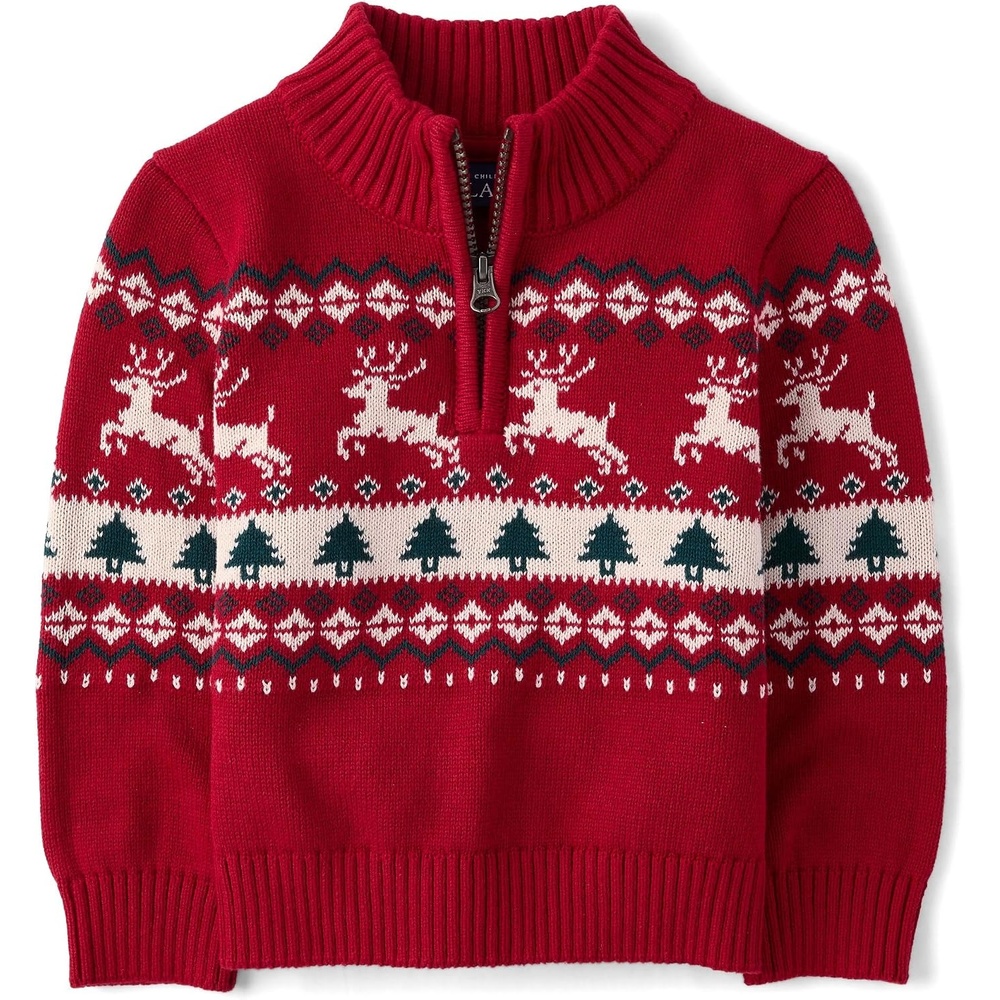 image:imageThe Childrens Place Baby Boys and Toddler Long Sleeve Quarter Zip Pullover SweaterRed Fairsile
