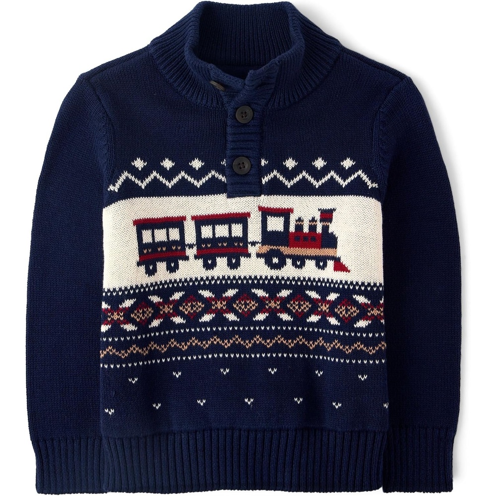 image:imageThe Childrens Place Baby Boys and Toddler Long Sleeve Quarter Zip Pullover SweaterTidal Fairisle
