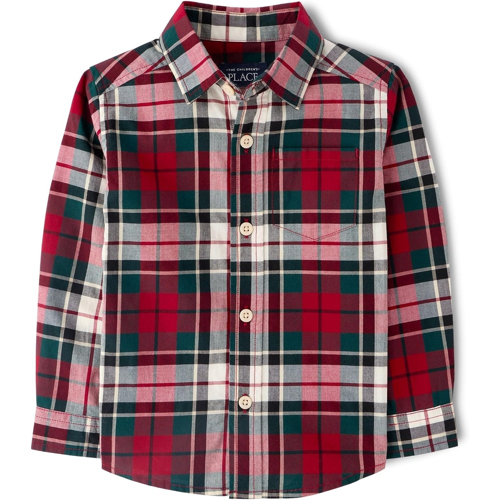 image:imageThe Childrens Place Baby Boys and Toddler Poplin Long Sleeve Button Down ShirtIvory Plaid