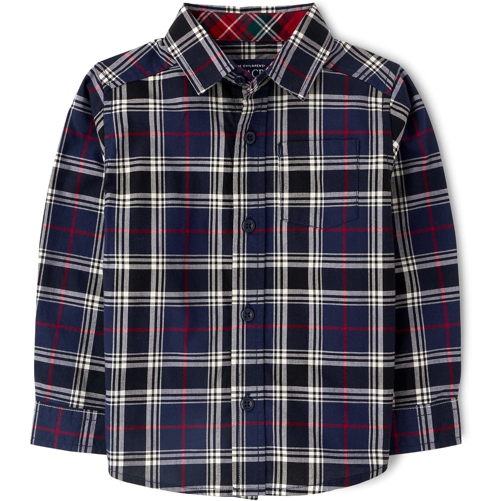 image:imageThe Childrens Place Baby Boys and Toddler Poplin Long Sleeve Button Down ShirtTidal Plaid