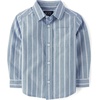 The Children’s Place Baby Boys’ and Toddler Poplin Long Sleeve Button Down Shirt(Huron Blue Stripe)