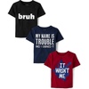 The Children’s Place Baby Boys’ and Toddler Dino,Animals,Sharks Short Sleeve Graphic T-Shirts,3 Pack(Bruh/Trouble/Wasn’t Me)