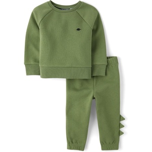 The Children’s Place Baby Boys’ And Toddler Sweatshirt and Sweatpant 2 Piece Outfit(Olive Dino)