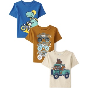 The Children’s Place Baby Boys’ and Toddler Dino,Animals,Sharks Short Sleeve Graphic T-Shirts,3 Pack(Dino/Monster Truck/Animals)