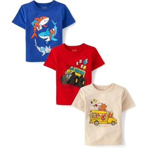 The Children’s Place Baby Boys’ and Toddler Dino,Animals,Sharks Short Sleeve Graphic T-Shirts,3 Pack(Sharks/Monster Bus/Bear School Bus)