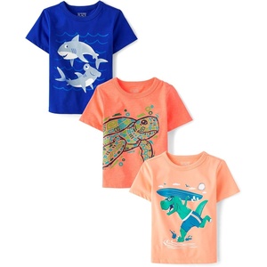 The Children’s Place Baby Boys’ and Toddler Dino,Animals,Sharks Short Sleeve Graphic T-Shirts,3 Pack(Turtle/Sharks/Dino)