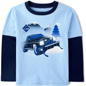 The Children’s Place Baby Boys’ and Toddler Layered Long Sleeve T-Shirt(Blue Truck)