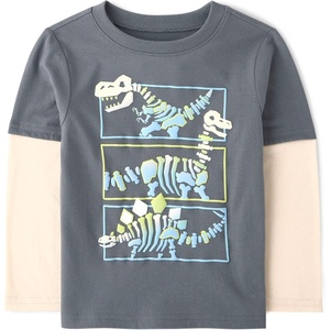 The Children’s Place Baby Boys’ and Toddler Layered Long Sleeve T-Shirt(Dino Skeletons)