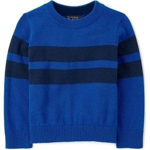 The Children’s Place Baby Boys’ and Toddler Long Sleeve Crew Neck Pullover Sweater(Blue Stripe)