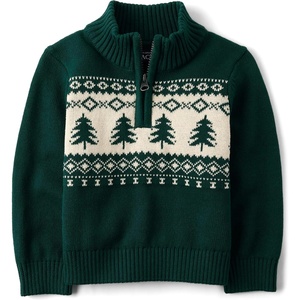 The Children’s Place Baby Boys’ and Toddler Long Sleeve Quarter Zip Pullover Sweater(Green Fairisle)