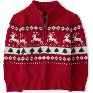 The Children’s Place Baby Boys’ and Toddler Long Sleeve Quarter Zip Pullover Sweater(Red Fairsile)