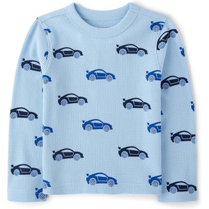 The Children’s Place Baby Boys’ and Toddler Long Sleeve Thermal Shirt(Blue Racecars)
