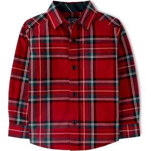 The Children’s Place Baby Boys’ and Toddler Poplin Long Sleeve Button Down Shirt(Red Ochre Plaid)