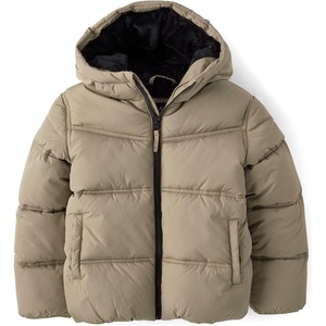 The Children’s Place Boys’ Water and Wind Resistant Hooded Zip Front Puffer Jacket, Faux Fur Lined(Chinchilla)